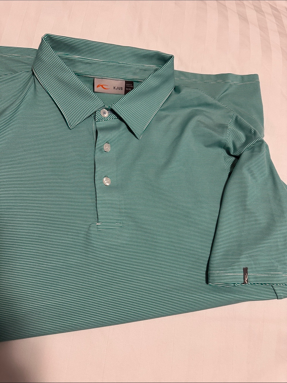 KJUS: Men’s Green Striped Performance Polo Shirt